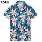 Футболка FORUDESIGNS мужская с принтом синего гибискуса, уличная одежда на пуговицах в гавайском стиле, свободная одежда в Кубинском стиле, на лето