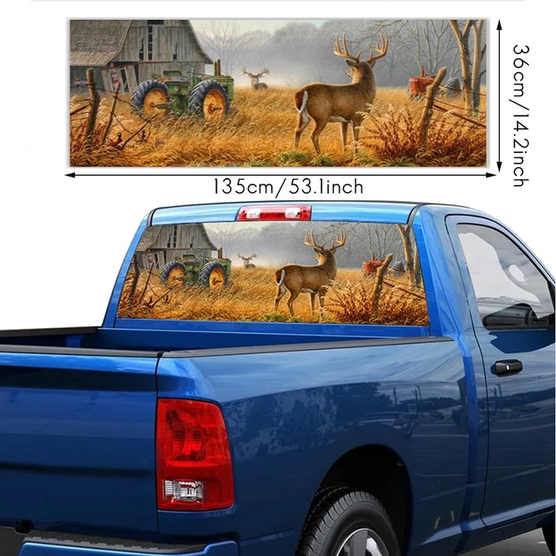 

Farm and Deer for Truck Jeep Suv Pickup 3D Rear Windshield Decal Sticker Decor Rear Window Glass Poster 53.1 x 14.2 Inch