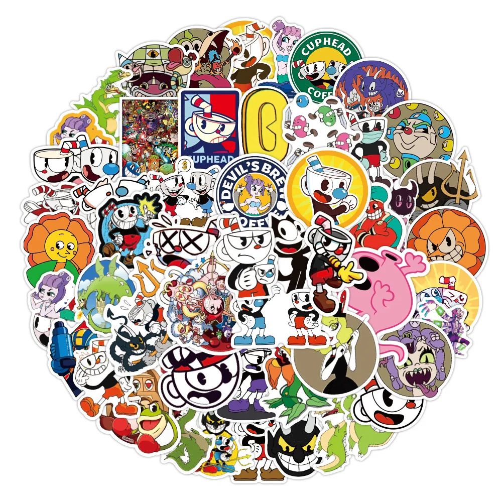 

10/30/50pcs Hot Games Cuphead Mugman Stickers for Laptop Notebook Skateboard Computer Luggage Decal Cartoon Sticker Wholesale
