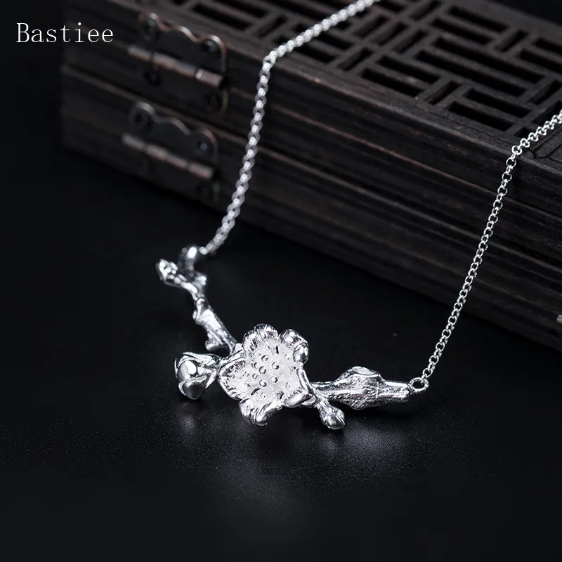 

Bastiee 925 Sterling Silver Necklace Pendant Pear Blossom Flower Jewelry Gifts For Women Vintage Link Chain