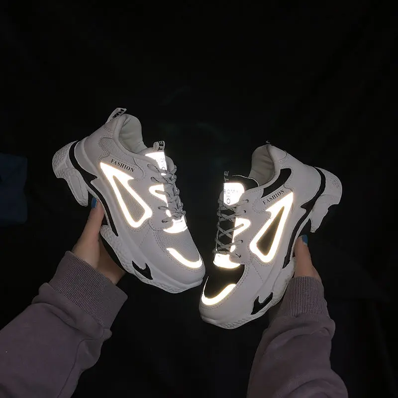 

Autumn Casual Running Shoes for Women Sneakers Platform Comfortable Breathable White Reflective Walking Woman Vulcanize Shoes