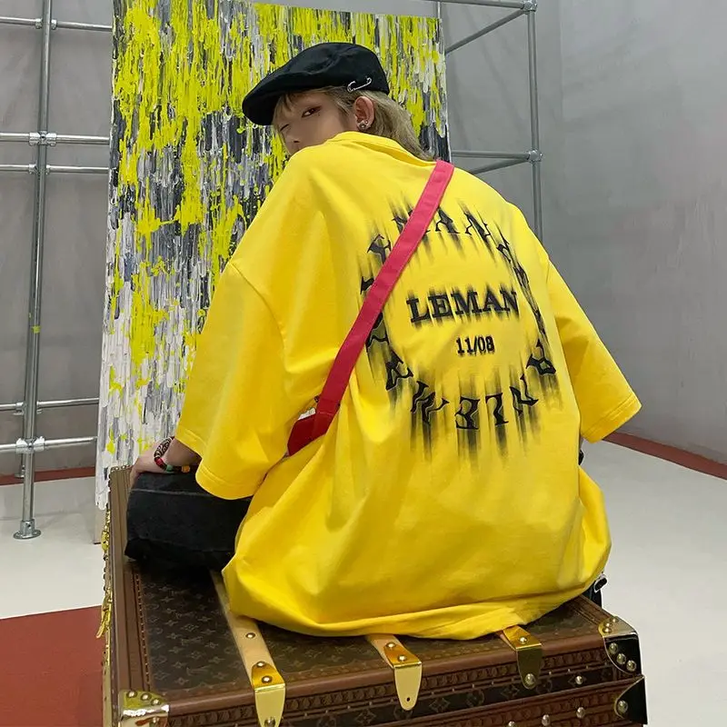 

Hong Kong style summer T-shirt men women youthful vitality short-sleeved Tees trend handsome hip-hop Oversized preppy style tops