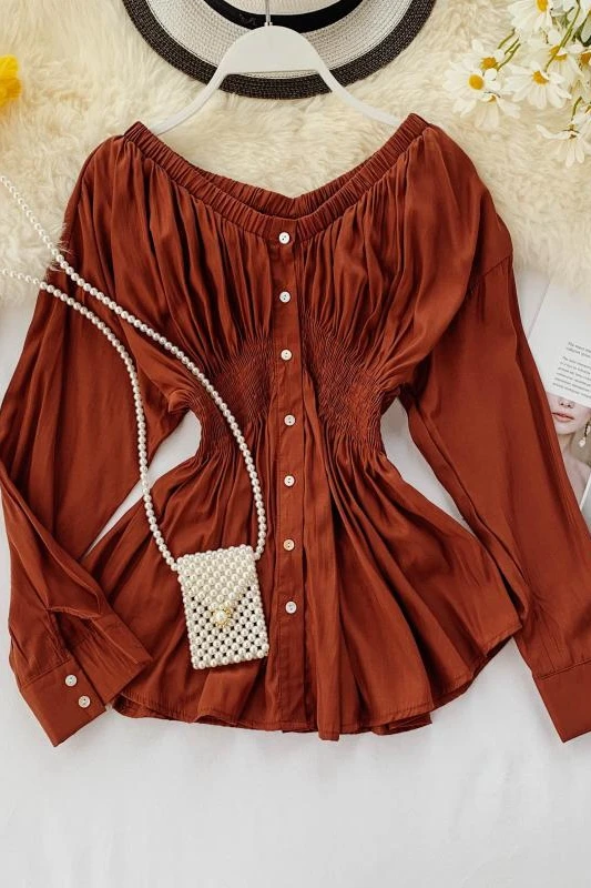 2019 Новая модная женская блузка с вырезом лодочкой тонкая талия темпераментная