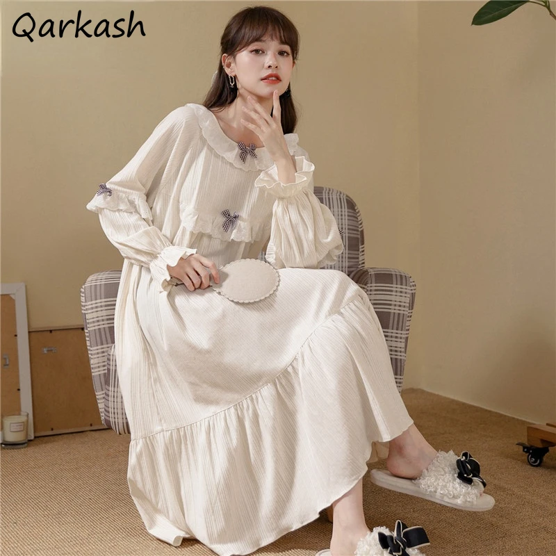 

Nightgowns Women Mid-calf Sweet Princess Lace Romance Ulzzang Cozy Autumn Loose Lovely Tender Design Retro Homewear Femme Ins