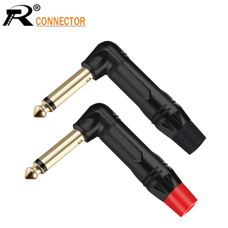 

2PCS Right Angle Jack 6.35mm MONO Plug with Mute Switch Big Two-pin Mute Gold-plated Microphone Connector