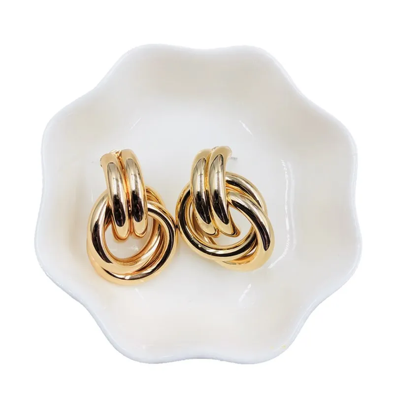 Stylish geometric earrings simple round double layer pendant gold metal big party holiday decorations | Украшения и аксессуары
