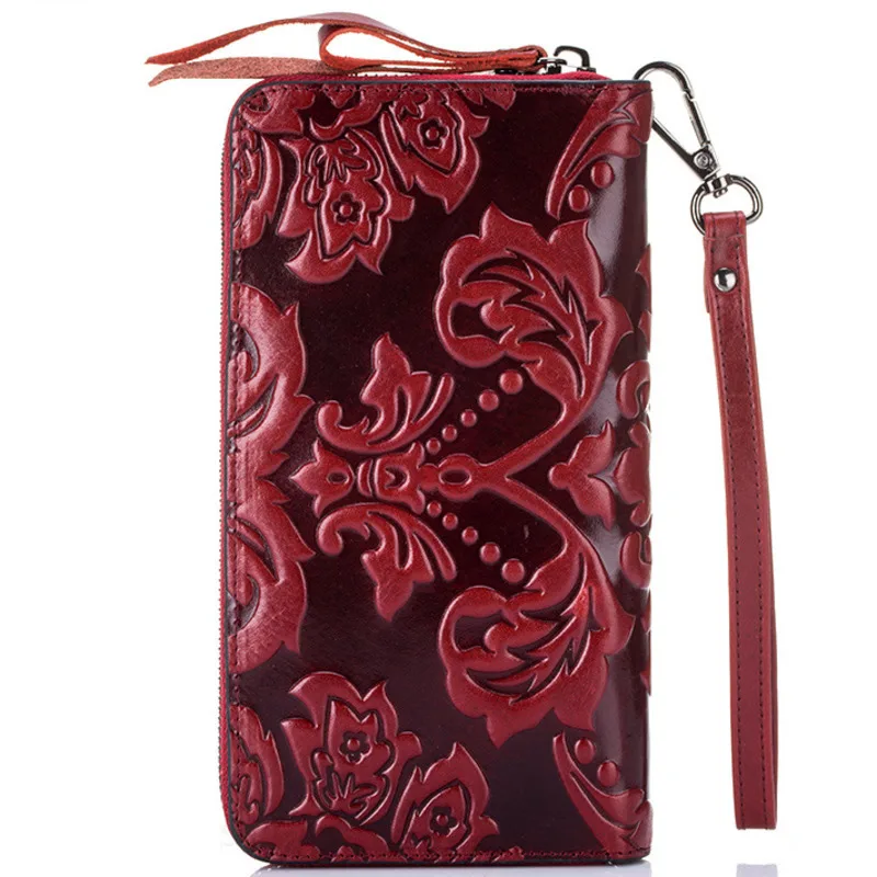 

Ladies Luxury Premium Waxed Leather Wallet Clutch Bag Essential Oil Unique Embossed Famous Brand Style Long Ladies Wallet Purse