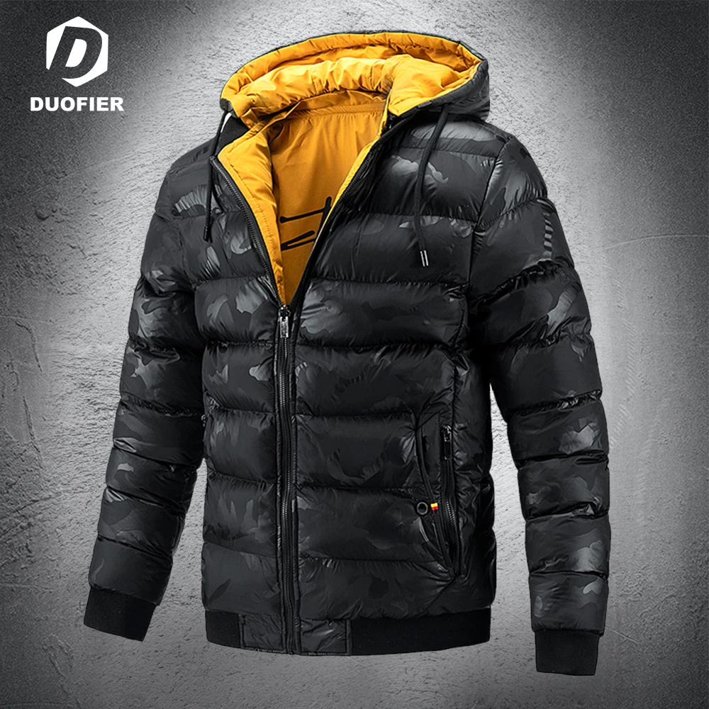 

Mens Winter Jacket Double Face Fashion Solid Hat Detachable Waterproof Windproof Parkas Streetwear Warm Cotton Coat Man Overcoat