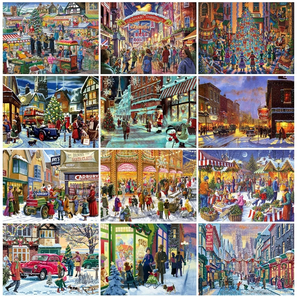 

5D Diamond Painting Christmas Street Full Drill Diamond Mosaic Winter Landscape Cross Stitch Art Picture Handicraft Home Decor