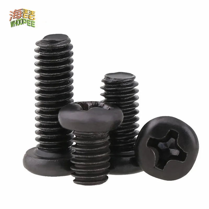 

10/100pcs M1.6 M2 M2.5 M3 M4 Black 304 Stainless Steel Cross Recessed Round Phillips Pan Head Screw Bolt Thread Length 3-60mm