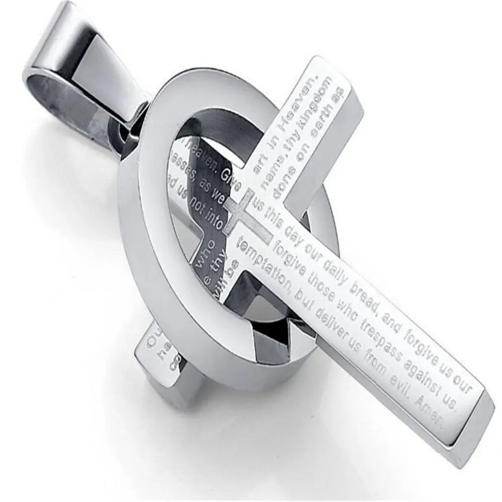 

Vintage Cross Pendant Necklace Men Women Stainless Steel Long Chain Necklace Ethnic Prayer Scripture Cross Pendant Jewelry