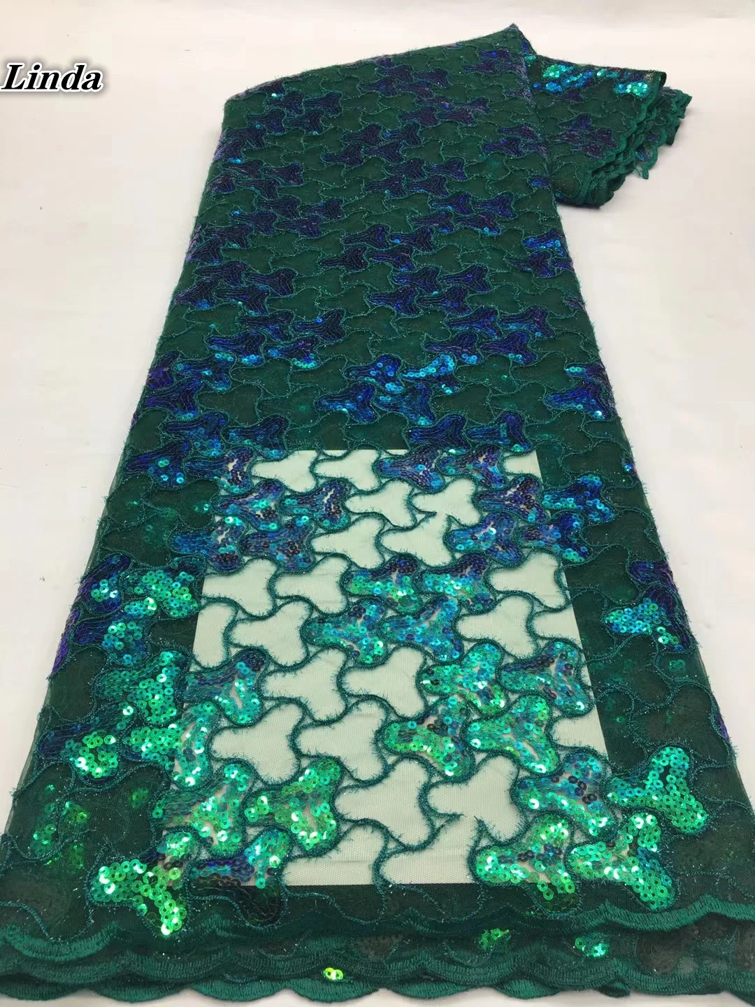 

Кружевная ткань Linda, кружевная ткань с зелеными африканскими блестками, вышивка, французское Тюлевое кружево, материал для свадебного плать...
