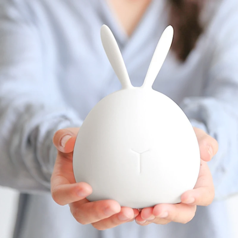 

Rabbit LED Night Light Touch Sensor Colorful Table Lamp Dimmable USB Cartoon Silicone Bunny Lamp for Children