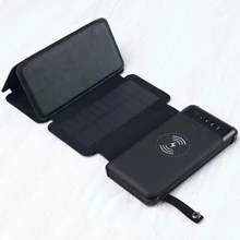 Large Capacity Universal Solar Powerbank 12000mah External Battery Pack Wireless Charger Phone Waterproof Foldable Power Bank