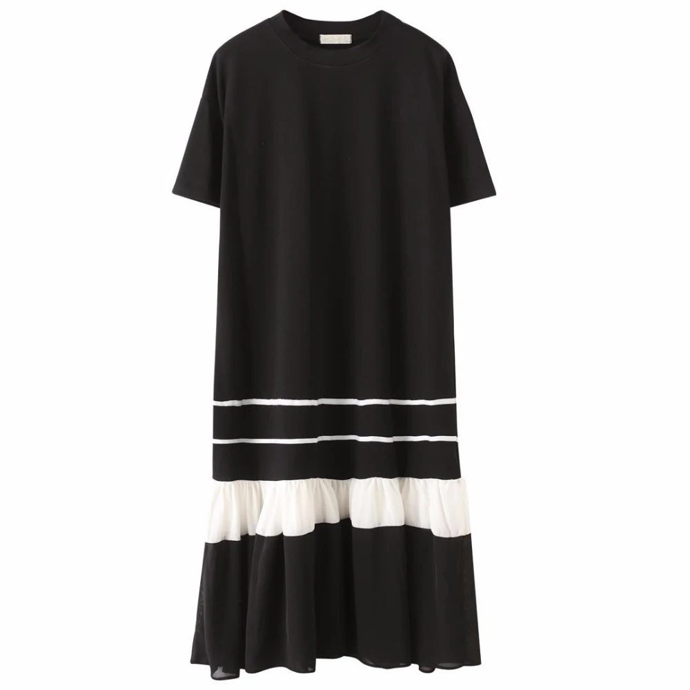 Женское Повседневное платье с оборками на подоле черное дизайнерское коротким