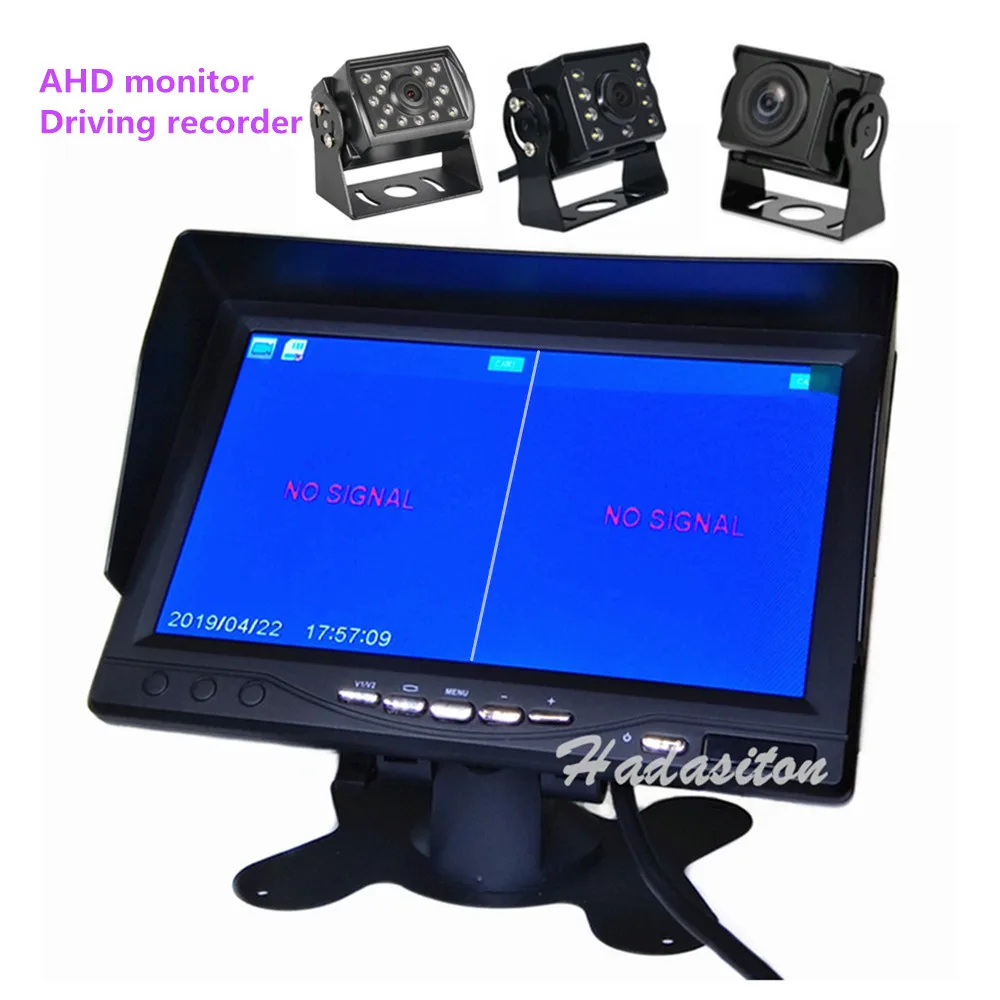 7 дюймов ips экран 1024*600 AHD CCTV цифровой монитор для автомобиля Автомобильный видеорегистратор DVR 2 с разделенным экраном 2 канальный рекордер, аналоговая камера высокого разрешения по желанию