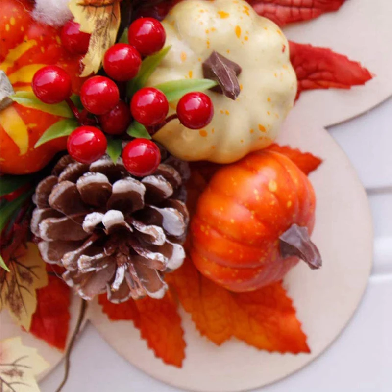 Big deal Artificial Fall Wreath with Pumpkins Berries Maple Leaves Berry Autumn Harvest Garland for Thanksgiv | Дом и сад