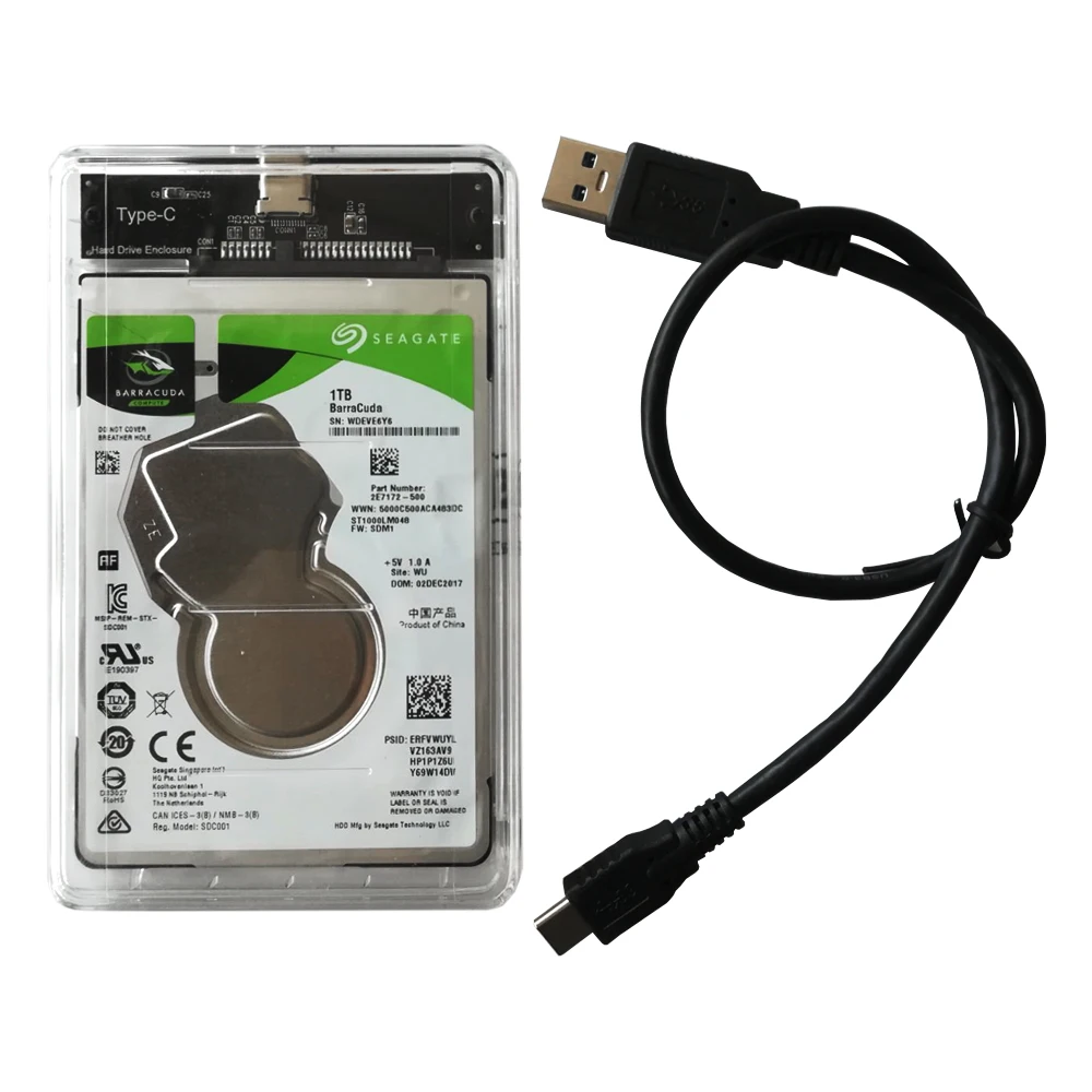 THU Тип C 2,5 ''Прозрачный жесткий чехол USB3.1 Gen2 10 Гбит/с жесткого диска Поддержка протокола UASP корпус для жесткого диска
