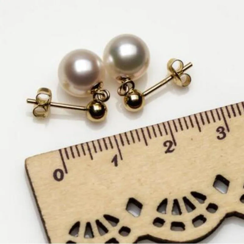 

free shipping >>>>noble jewelry Elegant 8.5-9mm Genuine Akoya Cultured White Pearl Drop Earrings 14k Yellow Gold