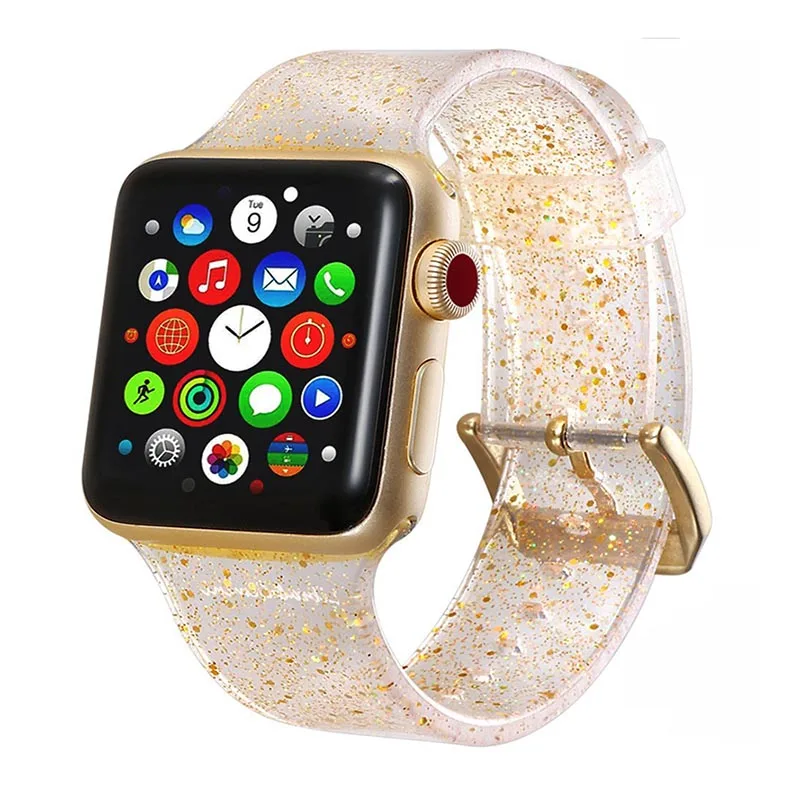 Color 8 Силиконовый ремешок для наручных часов Apple Watch 38/40/42/44 мм я ремешка для часов Водонепроницаемый прозрачные блестящие Для женщин браслет для серии 4 3 2 1 - Цвет: Color 8