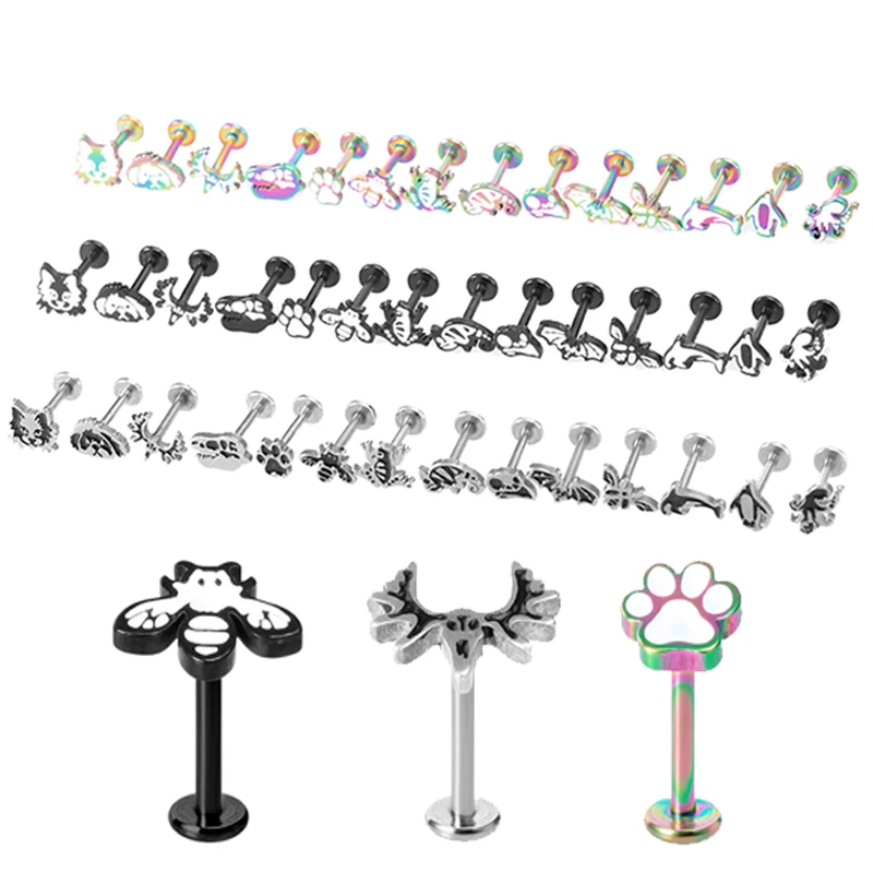 

1PC Animal Labret Lip Stud Piercing Ring Bar Ear Cartilage Earring Internally Threaded Tragus Helix Monroe Punk Body Jewelry 16G