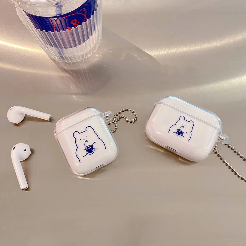 

Симпатичный чехол для Airpods Pro, прозрачный пластиковый мягкий силиконовый чехол для беспроводных Bluetooth наушников для Airpods 2, чехол с медведем