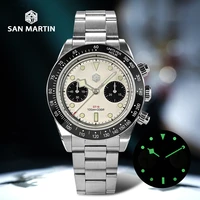 san martin chronograph watch 40mm panda dial stainless steel sapphire seagull st1901 movement mechanical dive luxury watch men