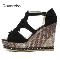 dovereiss fashion womens shoes summer new elegant pure color sexy buckle mature wedges sandals 34 39