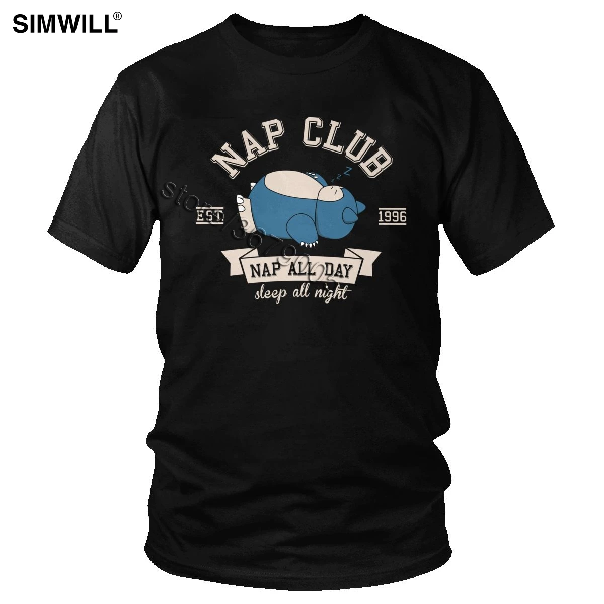 Nap Club Snorlax T-shirt Men Stylish Short Sleeve Cotton T shirts Round Neck Funny Anime Tshirt Plus Size Classic Tees Top