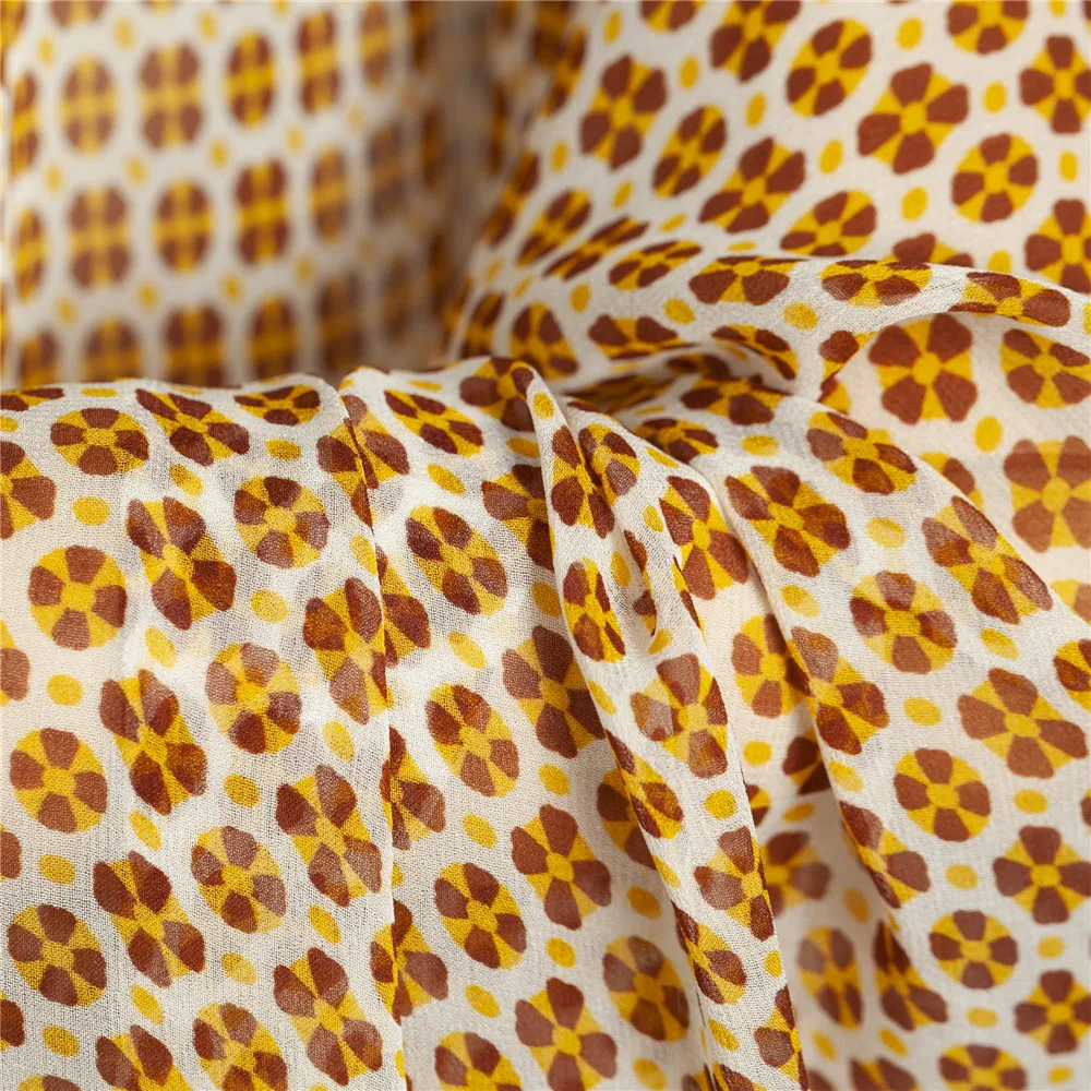Transparent&ampsheer yellow floral pattern pure silk Georegette fabric sewing for shirt skirt dress scarf craft by the yard | Дом и сад