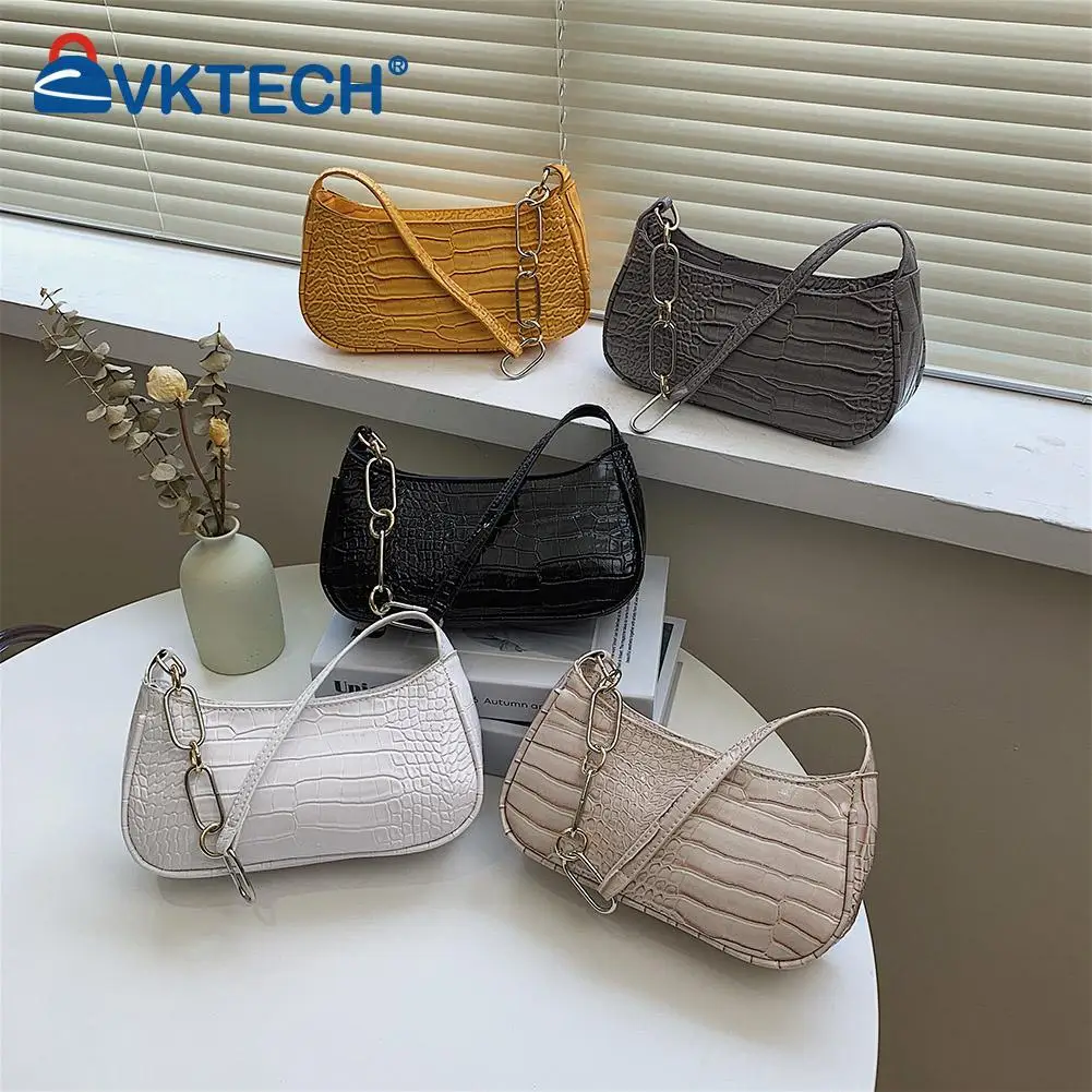 

Women Fashion Alligator Pattern Solid Color PU Leather Shoulder Underarm Bag Ladies Casual Chain Small Purse Handbags