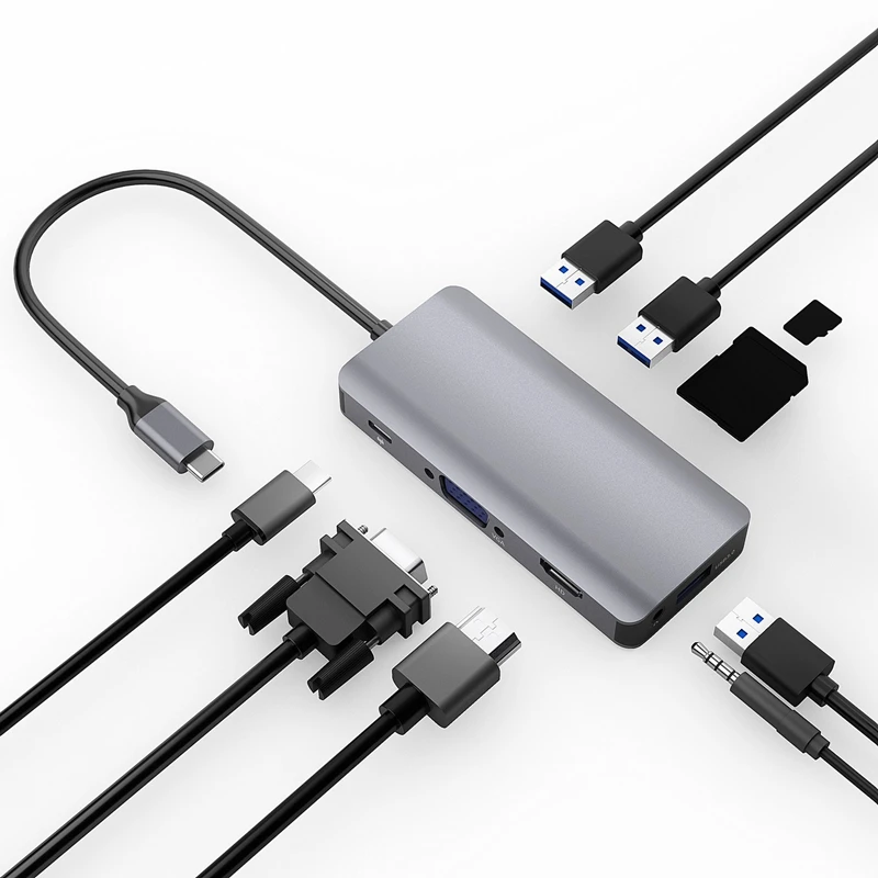 AAAJ-Док-станция с разъемом типа C HDMI VGA USB3.0 аудио питание концентратор для ноутбука