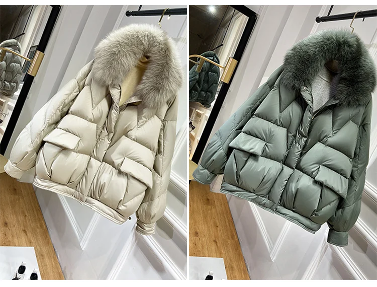 

Thick warm Women Real fox Fur Collar Down Jackets New Women's 90Winter Down Jacket Woman ShoArt Korean Puffer Coat