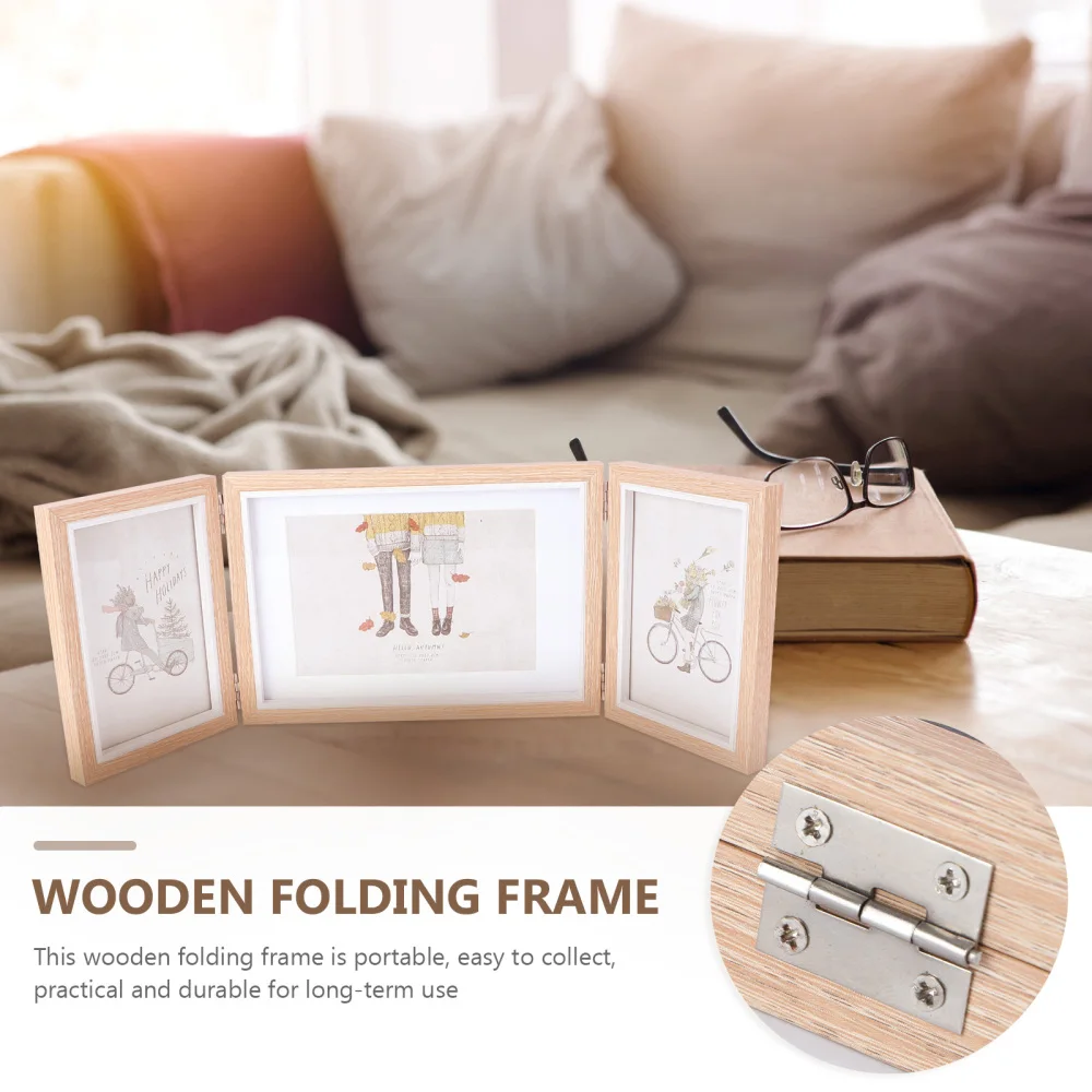 

1Pc Creative Wooden Photo Album Three-layer Folding Album Multi-functional Picture Frame