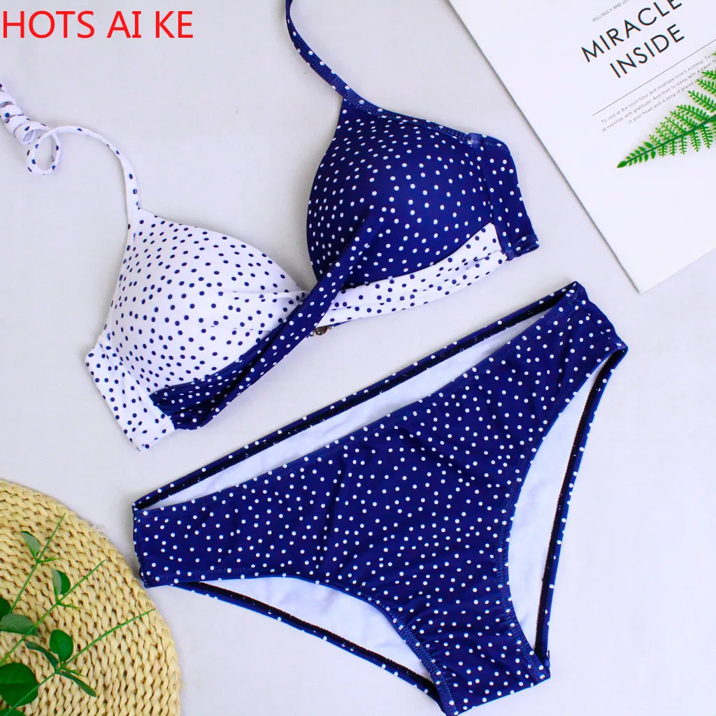 

New Classic Pattern Bikini Sexy Small Polka Dot Print With Flying Edge Beach Swimsuit Woman