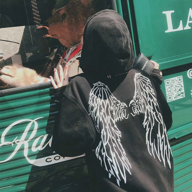 Womens Hoodie Sweatshirt with Back Angel Wings Print - Street Style Unisex Oversized Pullover Coat for Autumn Winter - Punk Hoodies for Women image 6