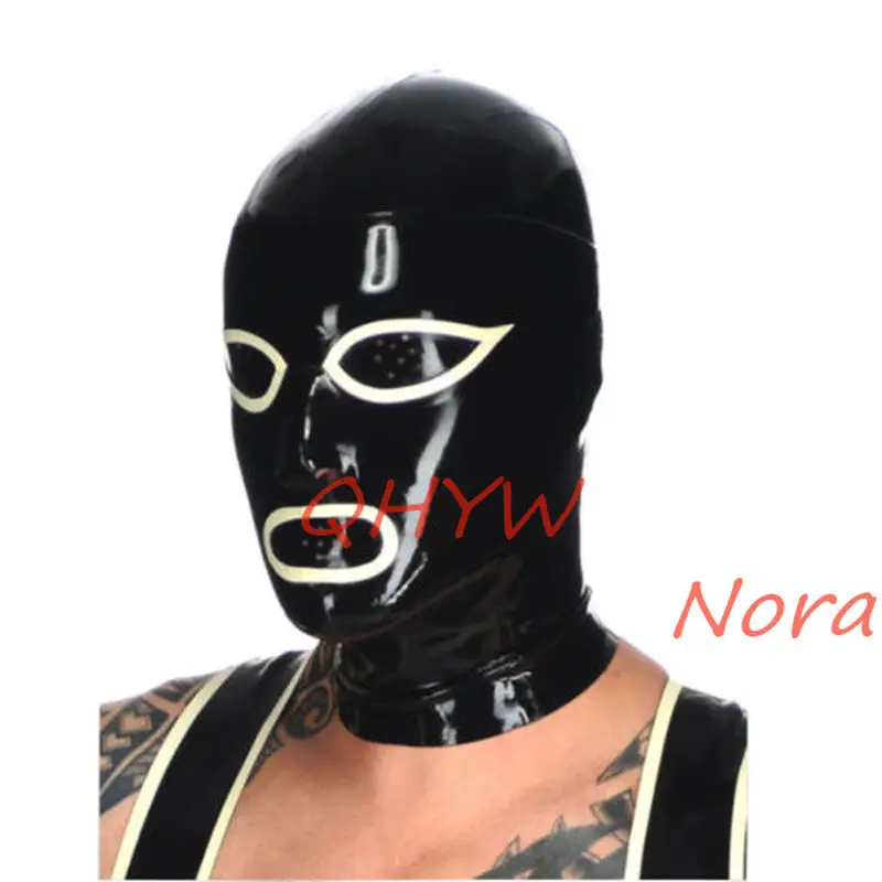 

Маска для лица из натурального латекса, капюшон для мужчин, костюмы для косплея, фетиш, маска для косплея, Клубная одежда на молнии сзади