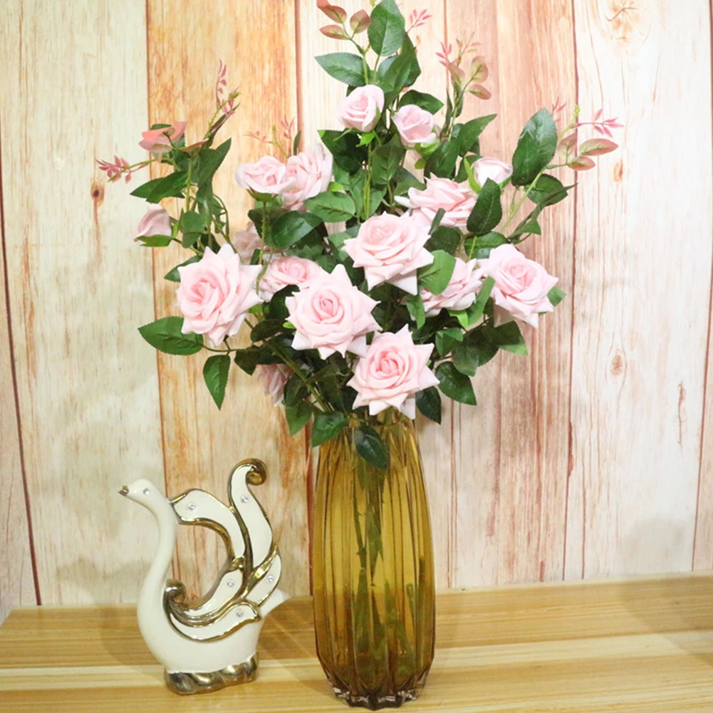 Красивый и стильный внешний вид поддельные цветы Flone Искусственные 3 головки розы