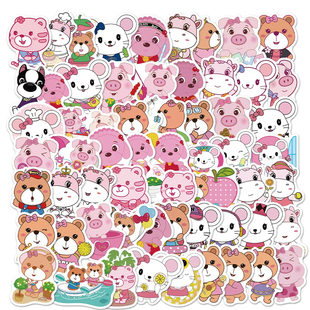 

57/59PCS Kawaii Animal Cartoon Stickers Decorative Ablum Diary Squared Paper Graffiti Decal Stickers For Children Stationery