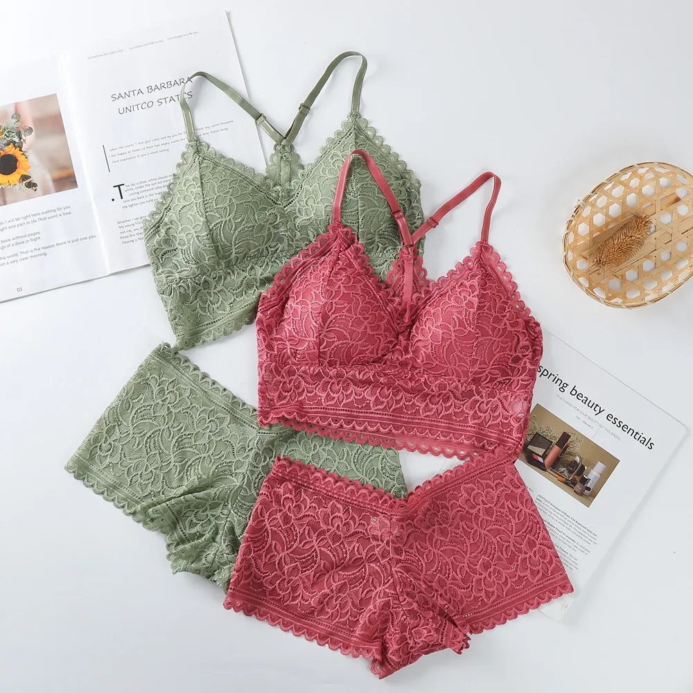 Women Lace Bra Sets Seamless Underwear Backless Vest Sexy Panties Lingerie Padded Bralette Ultrathin Briefs Female Intimates New