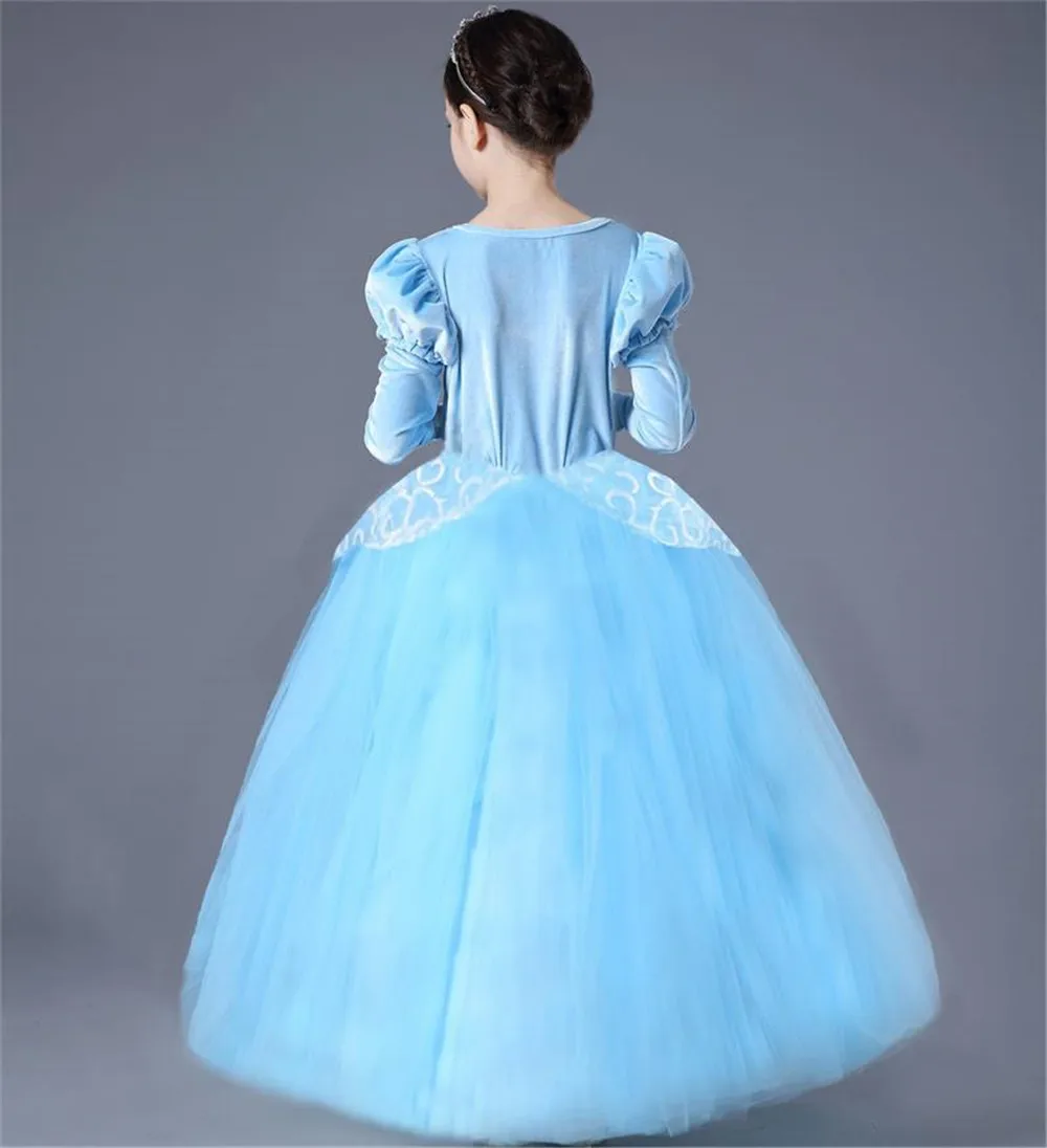 Платье Золушки для девочек маскарадные костюмы детская синяя одежда с
