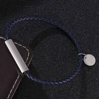 casual unisex jewelry blue leather braided bracelet for men women stainless steel magnetic buckle woven leather bangles sp0699