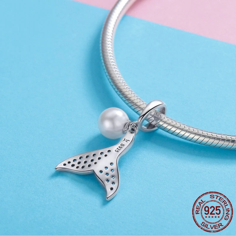 S925 серебро синий рыбий хвост кулон аксессуары цирконовая жемчужина ожерелье