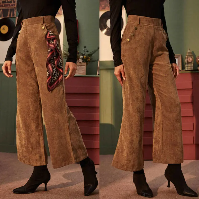 

Autumn Winter Fashion Women Casual High Waist Corduroy Wide Leg Trousers Casual Loose Wide Leg Pants Pantalones Mujer