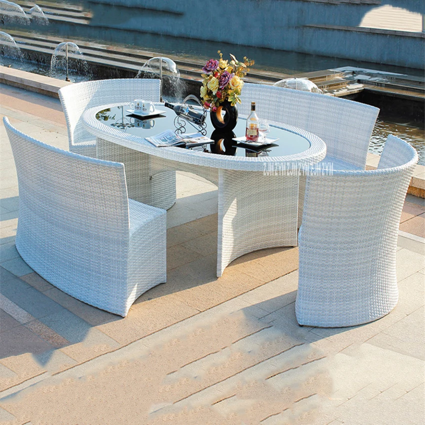 

Balcony Five-Piece PE Rattan Tables And Chairs Outdoor Rattan Plaited Articles Coffee Tea Table Optional lron / Aluminum Frame