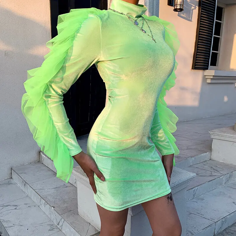 BKLD осеннее элегантное бархатное платье с рукавом-бабочкой для женщин неоновое