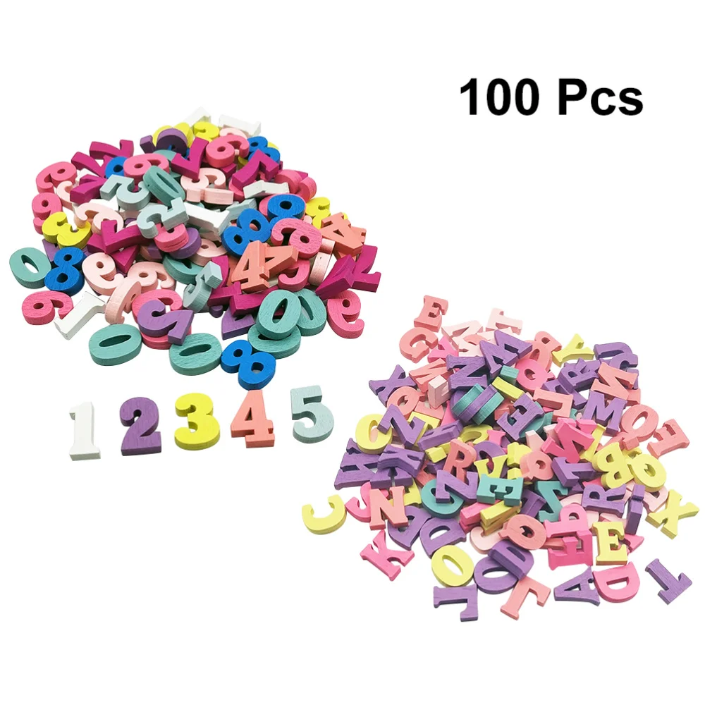 

200 Pcs Wooden Number Alphabet for DIY Scrapbooking Craft Wedding Party Home Decoration Wood Letters Educatio Mixed Colors