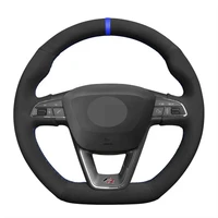 car steering wheel cover black suede blue marker for seat leon cupra r 2013 2019 ibiza cupra 2016 2019 ateca fr 2016 2019
