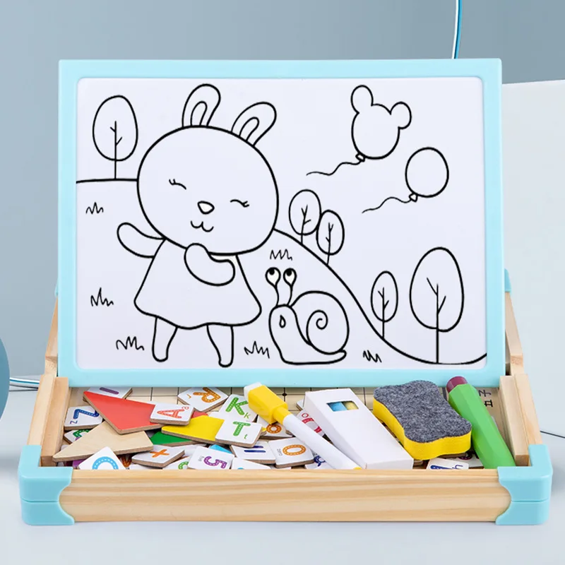 

Multifunctional wooden magnetic children's game chess educational toy wooden painting writing board teaching aid toy