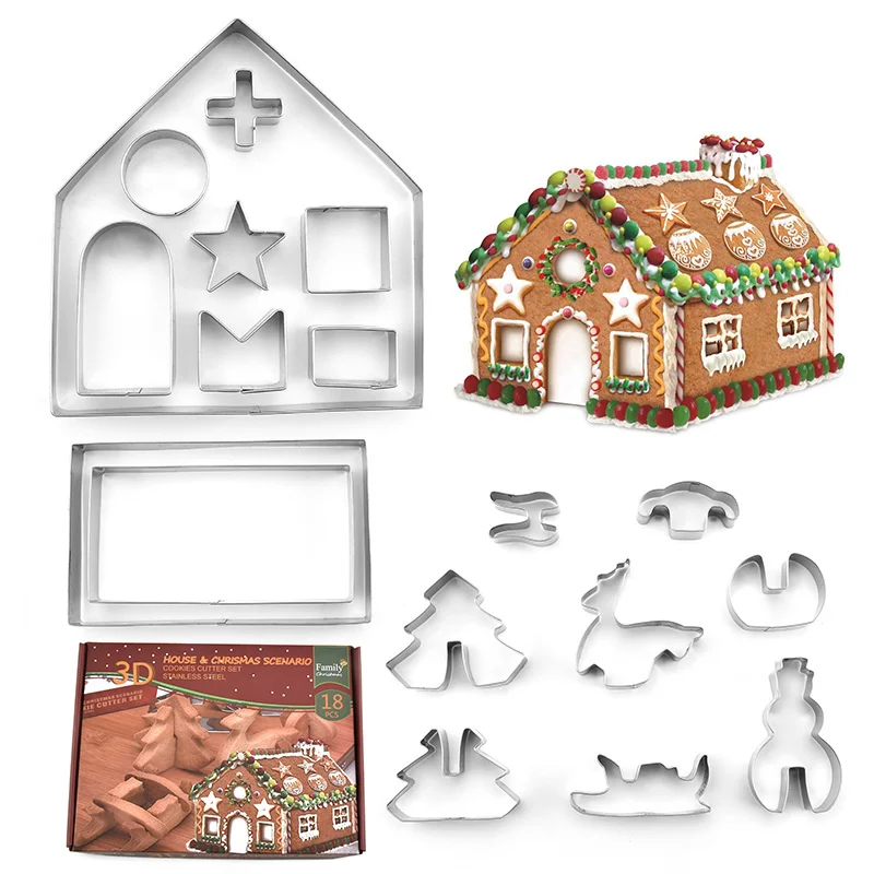 

Stainless Steel Gingerbread House 3D Cookie Mold Three-dimensional Cookie Cutter Christmas Baking Cookie Cutter